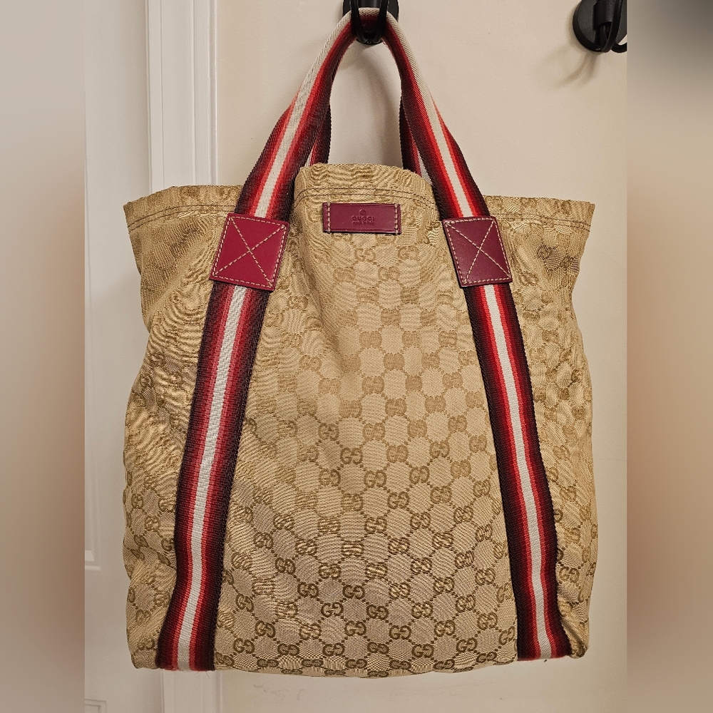 Gucci Monogram Tote with Red Netting